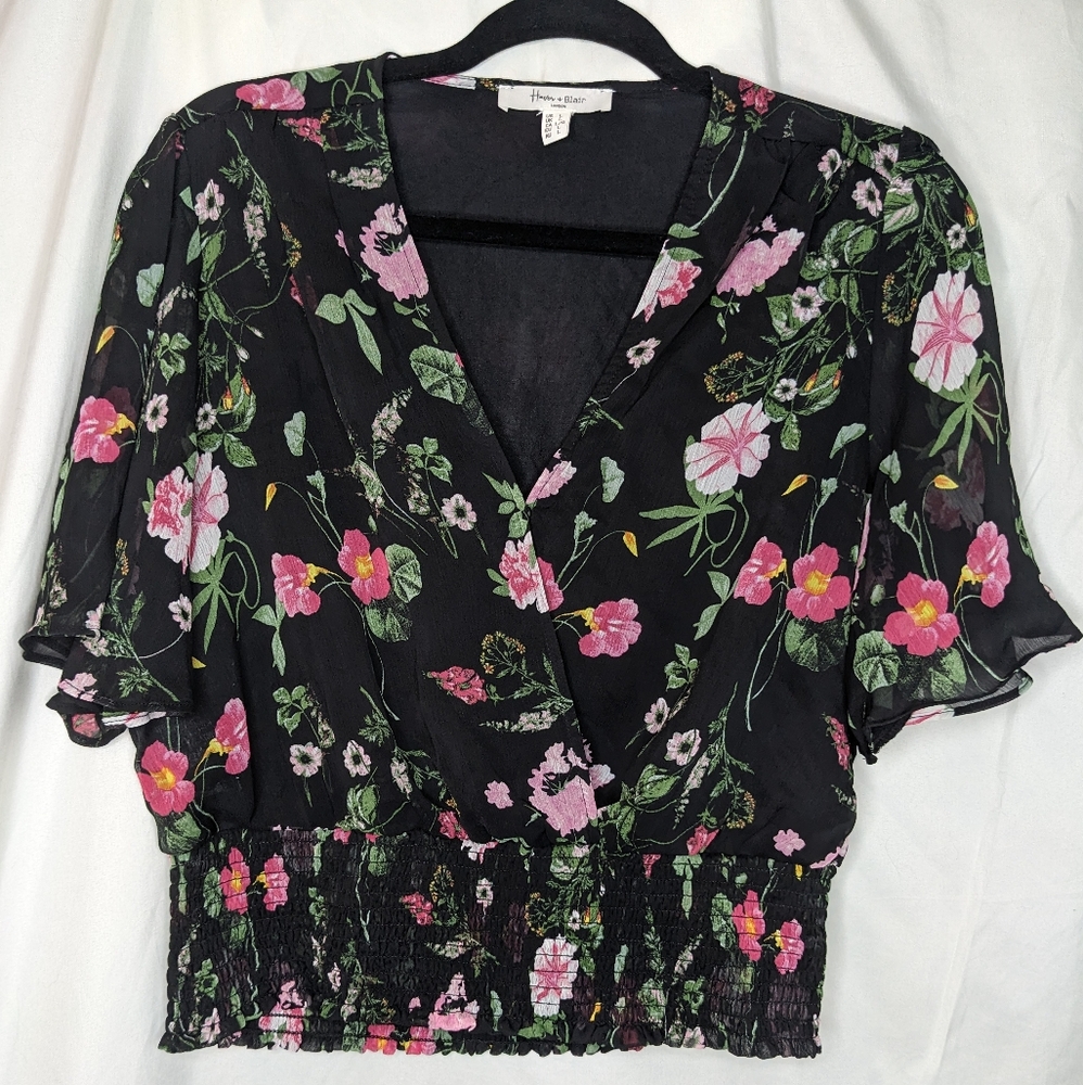 Haver & Blair Flutter Sleeve Floral Blouse, Large